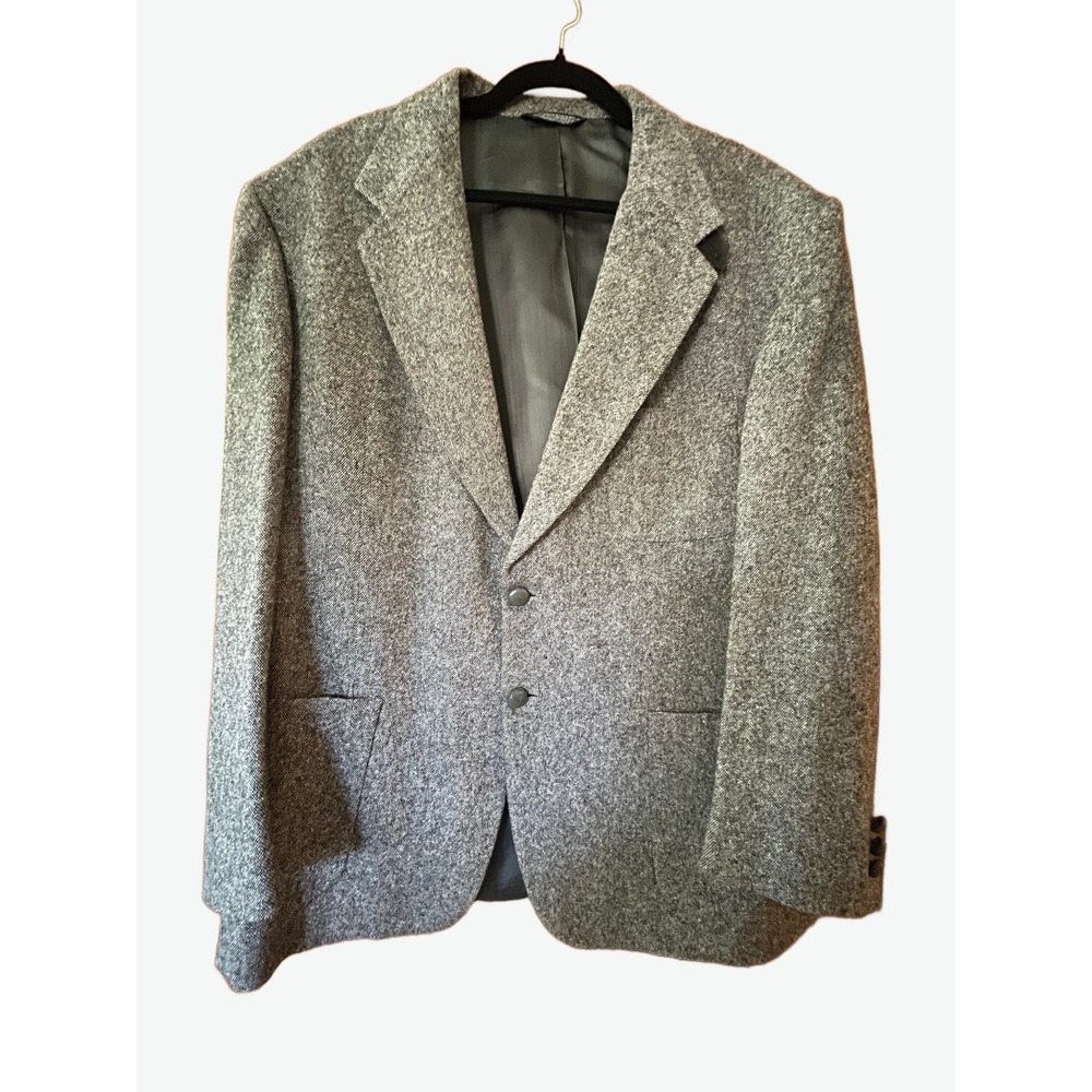 Vintage 90s Stafford Wool Barleycorn Tweed Blazer Suede Elbow Patches Brown 44R